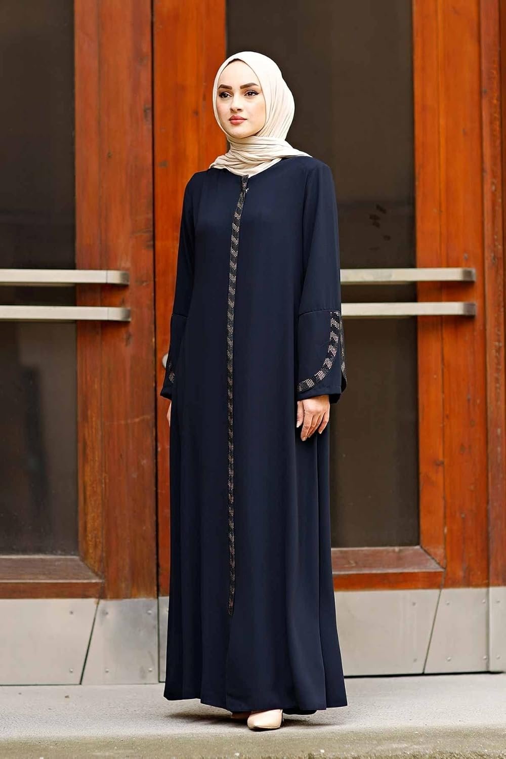 Women's Abaya Long Sleeve Open Quarry Floor Length Zipper Fl... - Image 8