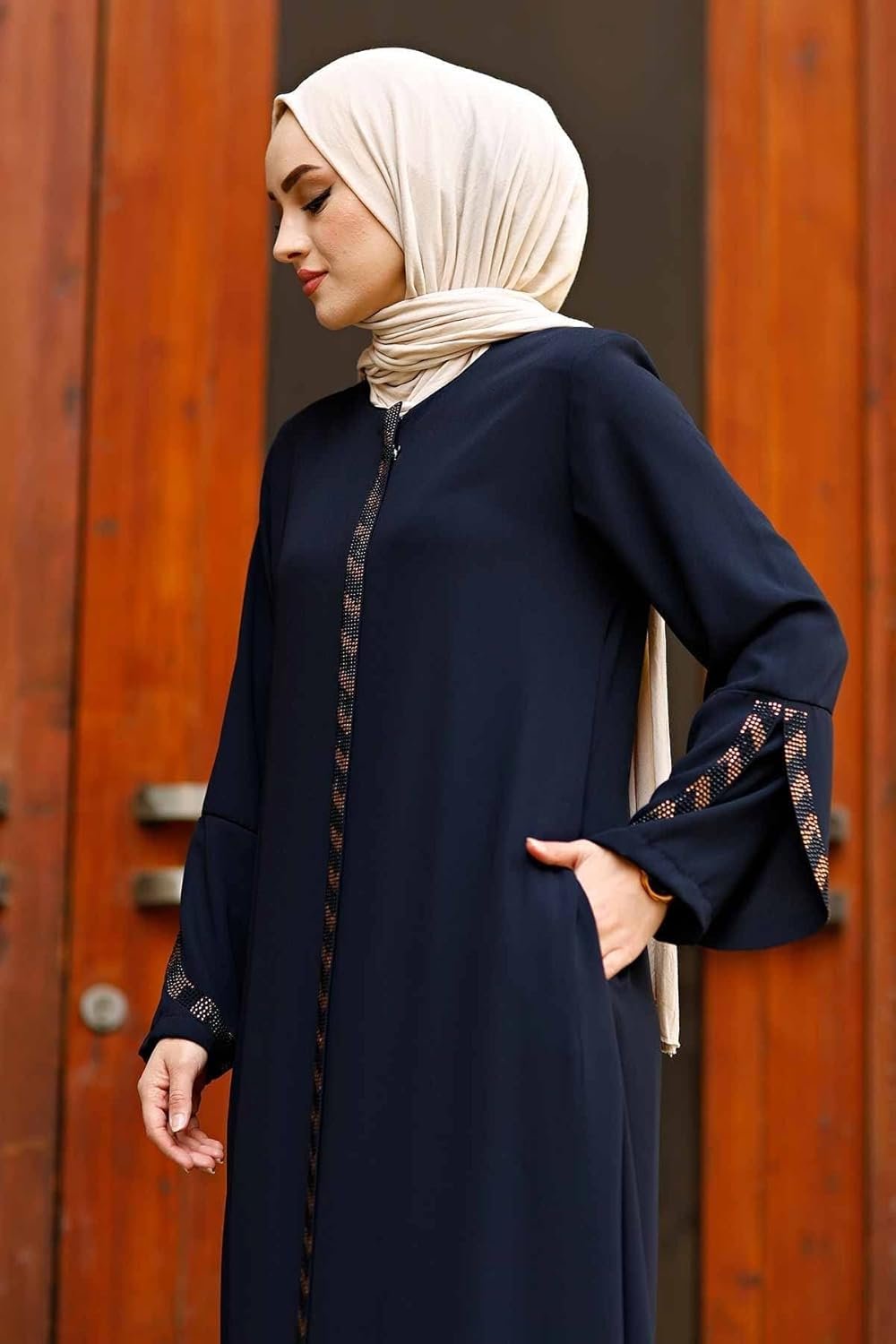 Women's Abaya Long Sleeve Open Quarry Floor Length Zipper Fl... - Image 3