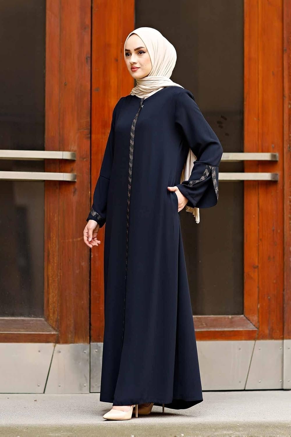 Women's Abaya Long Sleeve Open Quarry Floor Length Zipper Fl... - Image 6