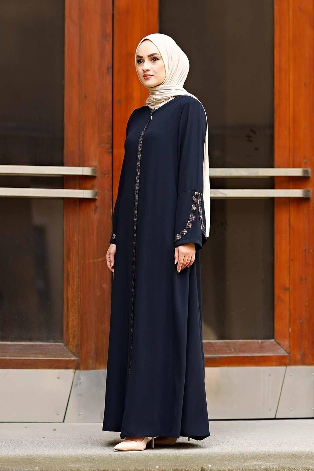 Women's Abaya Long Sleeve Open Quarry Floor Length Zipper Fl... - Image 9
