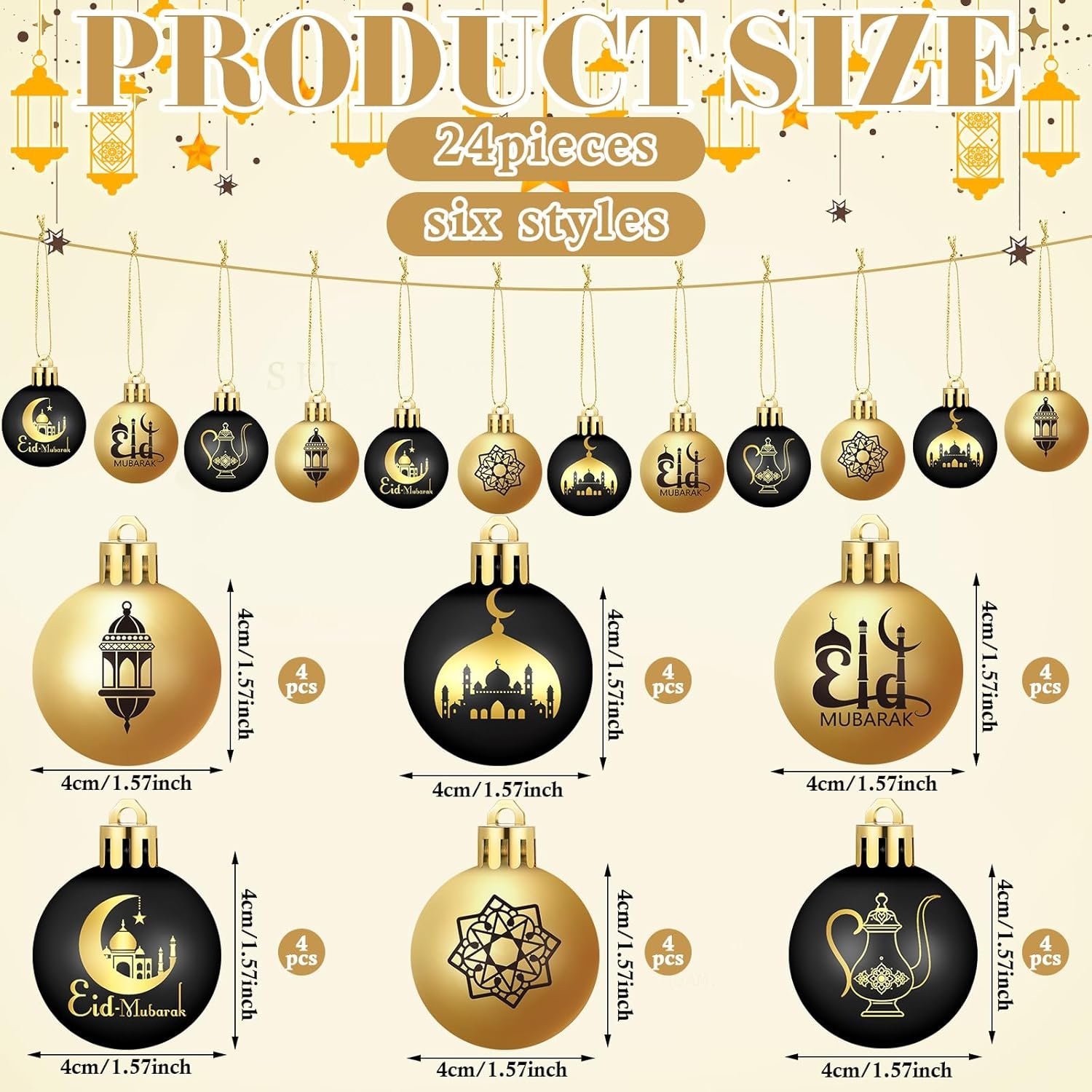Bememo 24 Pcs Ramadan Ball Ornaments for... - Image 4