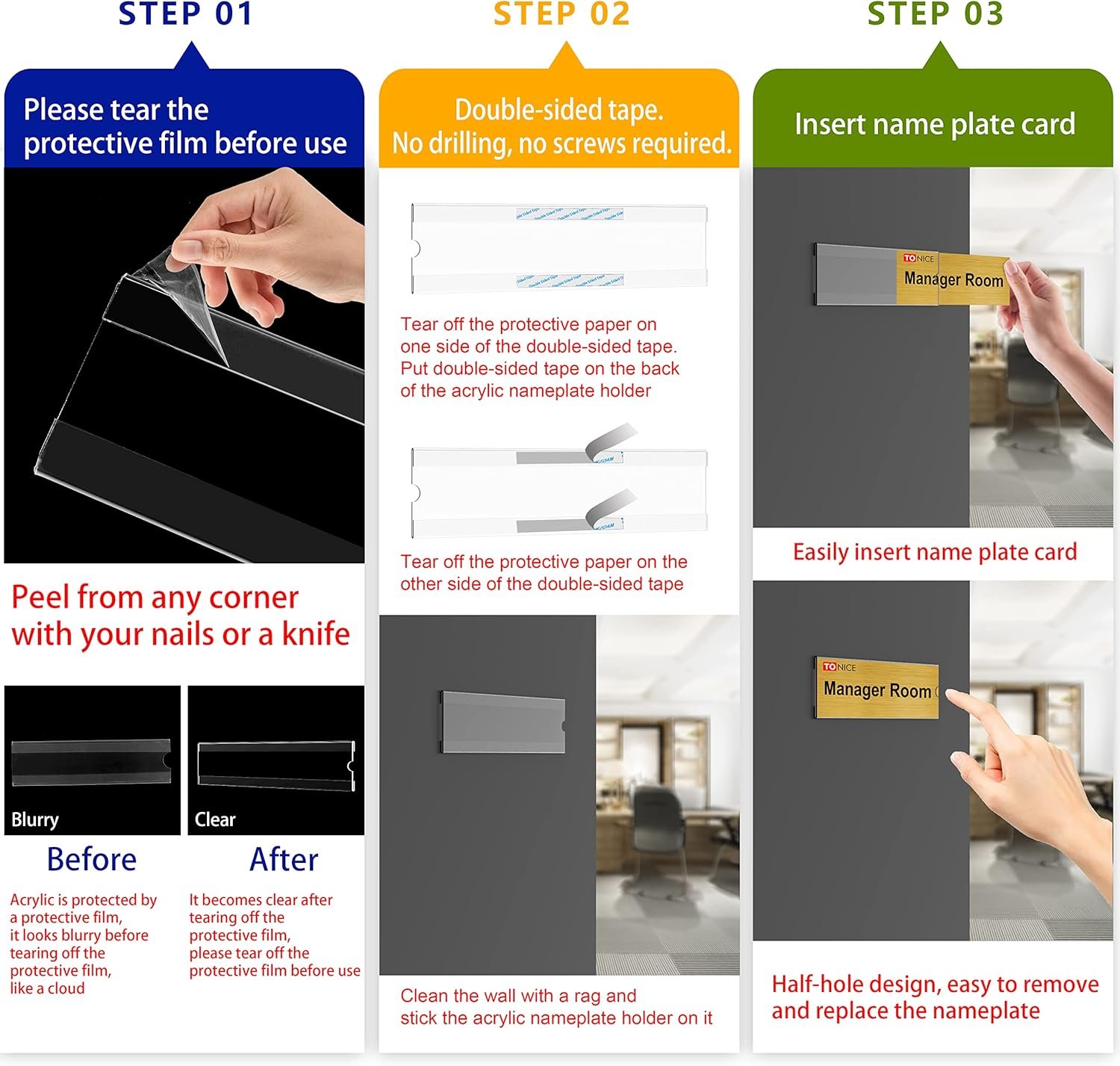 TONICE 12 Pack Acrylic Desk 2x8 Nameplate Holders, Acrylic N... - Image 5